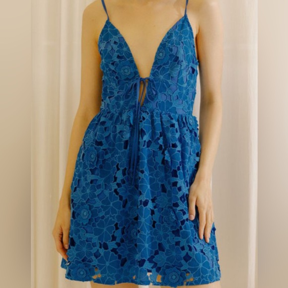 Blue Floral Lace mini Dress - Picture 2 of 2